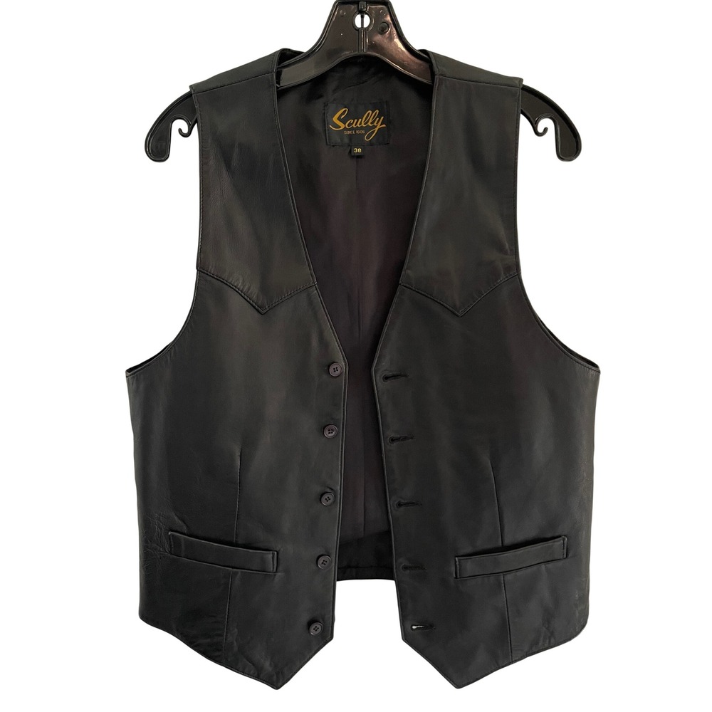 Scully Mens Black Genuine Leather Western Vest Button Front Size 38 Retail $159 - Picture 4 of 6